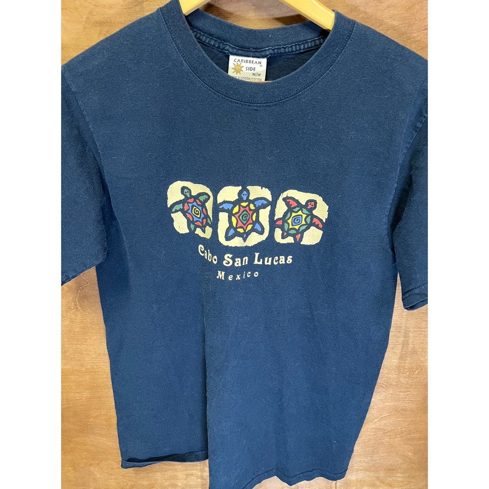 Caribbean Side Cabo San Lucas Mexico Sea Turtle Graphic Tee Navy Blue Mens M
